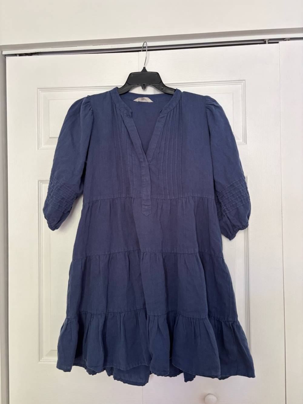 Navy Blue Tiered V-Neck Women's Dress
